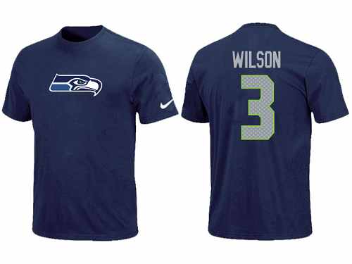 Nike Seattle Seahawks #3 Russell Wilson Name & Number NFL T-Shirt - Steel Blue